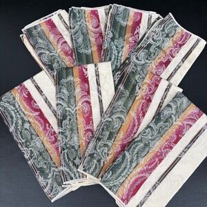 Cloth Napkins Vintage Striped Damask Floral Jacquard 8pc Burgundy‎ Green 19x18